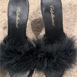 Fabulicious Black Feather Slide Heels